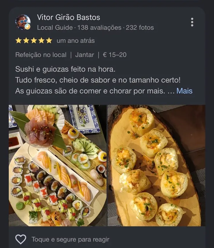 Avaliação de cliente